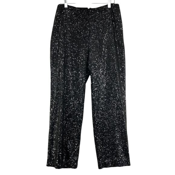 ML Monique Lhuillier Womens Size 8 Pants Straight Leg Sequin Stretch Black